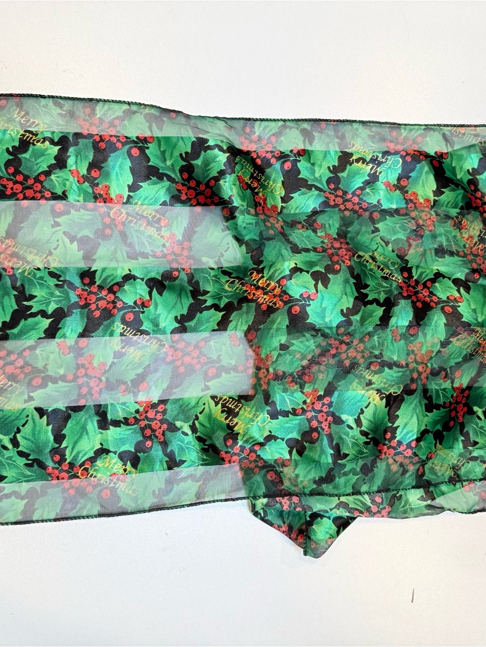 Holiday Holly Print Sheer Scarf- Green & Red